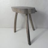 Old brutalist solid wood stool
