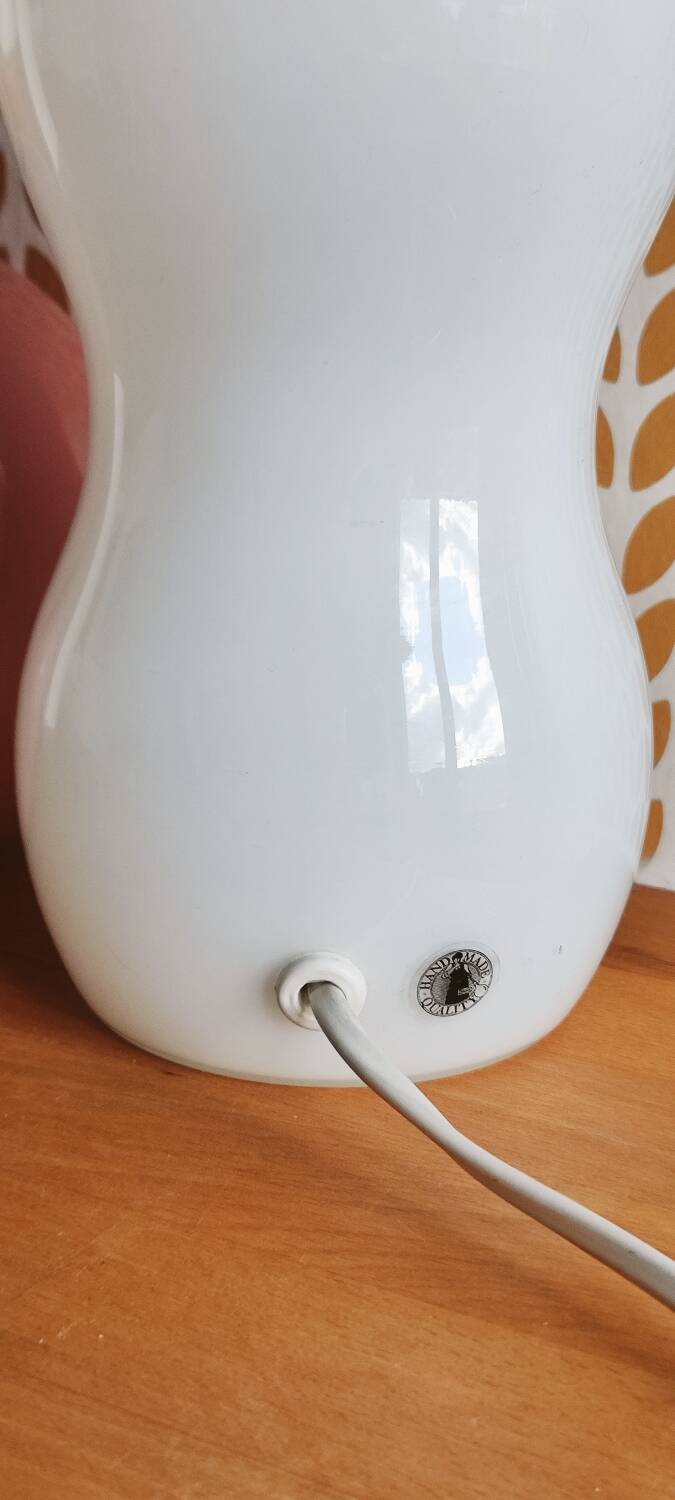 Table lamp in white opaline glass, peanut shape, Ikea.