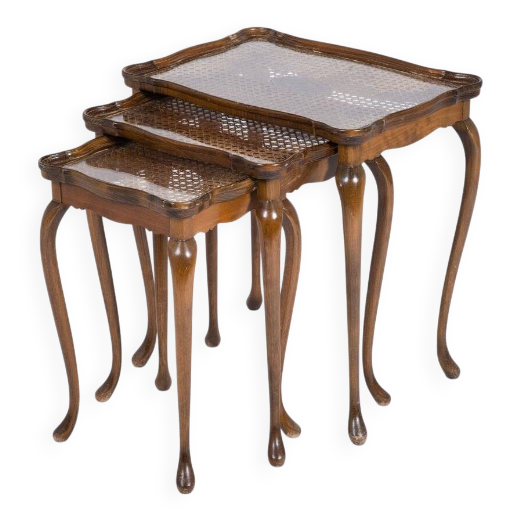 Vintage Nesting Tables with Rattan and Glass Top by Jason Møbler, 1960s, Set of 3