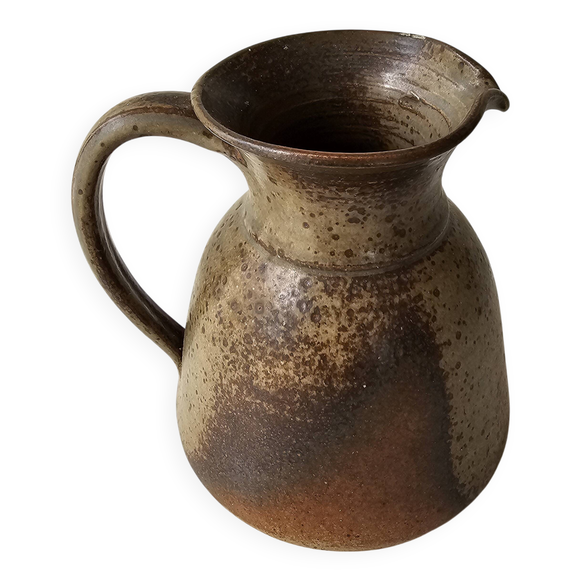 Pyrithed stoneware ceramic pitcher signed GRh. (signature to be identified)