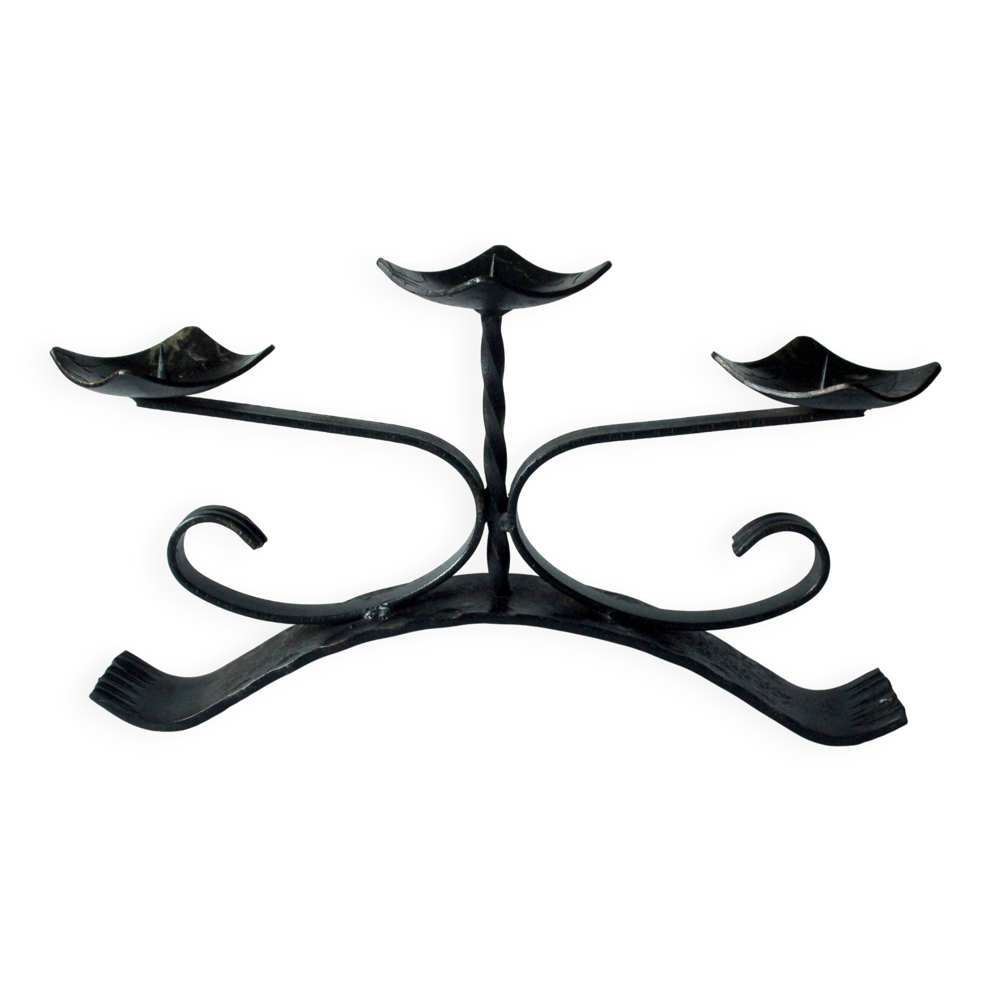 Handmade wrought iron candle holder, 3 arms, vintage