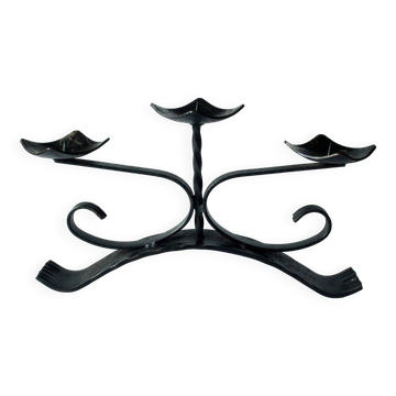 Handmade wrought iron candle holder, 3 arms, vintage