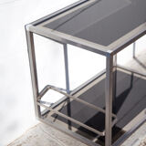 Serving glass mirror and vintage chrome, trolley with wheels, rolling bar, design bauhaus