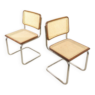 Paire de chaises vintage marron Cesca B32 par Marcel Breuer