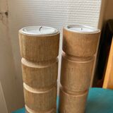 2 wooden candle holders