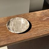 Petrified wood vide poche, circular dish or plate in light beige D25.