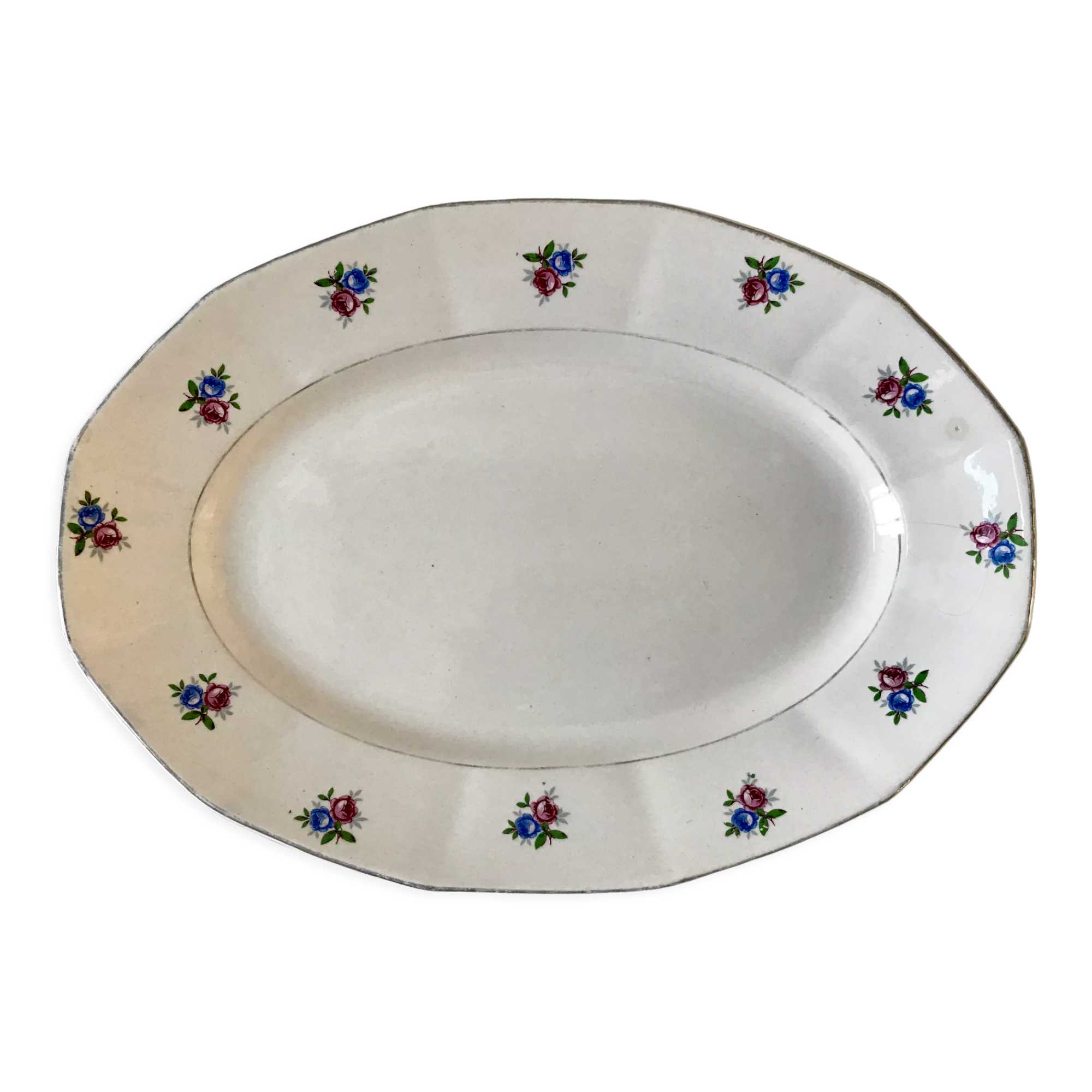Oval dish with small flowers digoin sarreguemines 50s