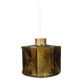 Lamp with outer shade of green glass and inner shade of clear double corrugated crystal glass