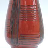 Vintage red ceramic vase scarified decoration elchinger 50' signed