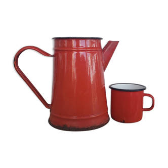 Ensemble emaillé rouge broc avec tasse