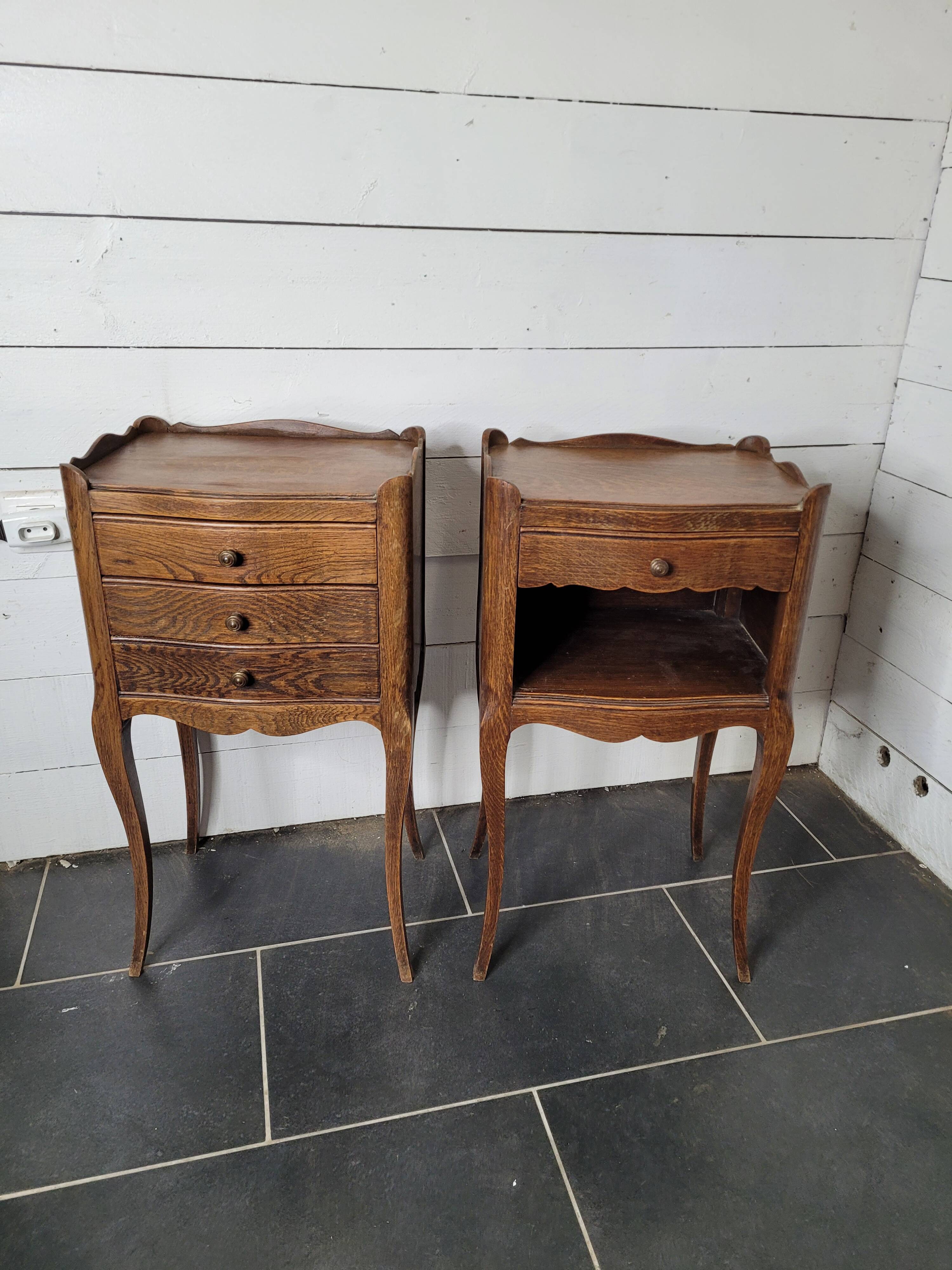 Pair of Louis XV style oak bedside tables