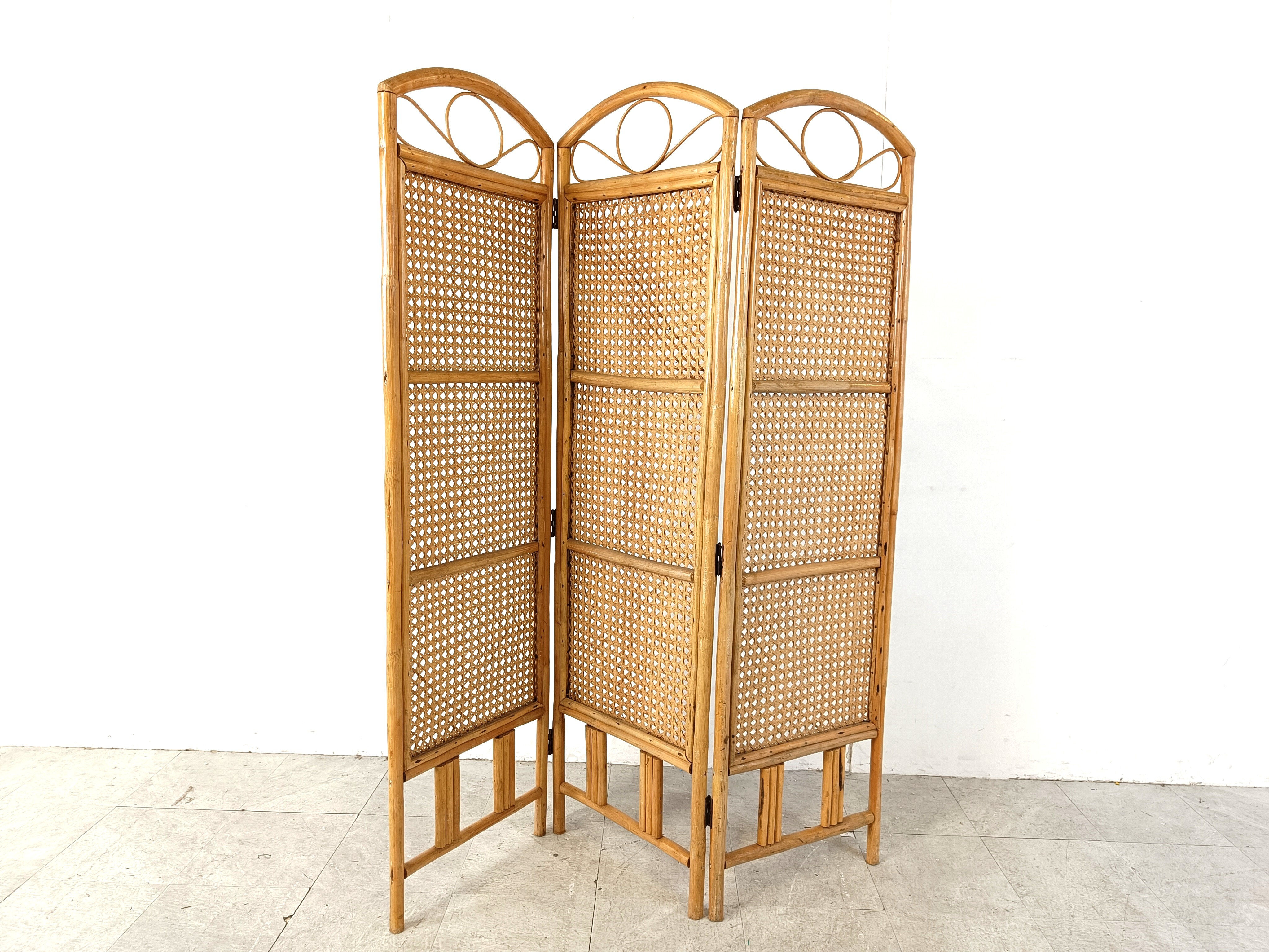 Bamboo room divider or folding screen, 1970s