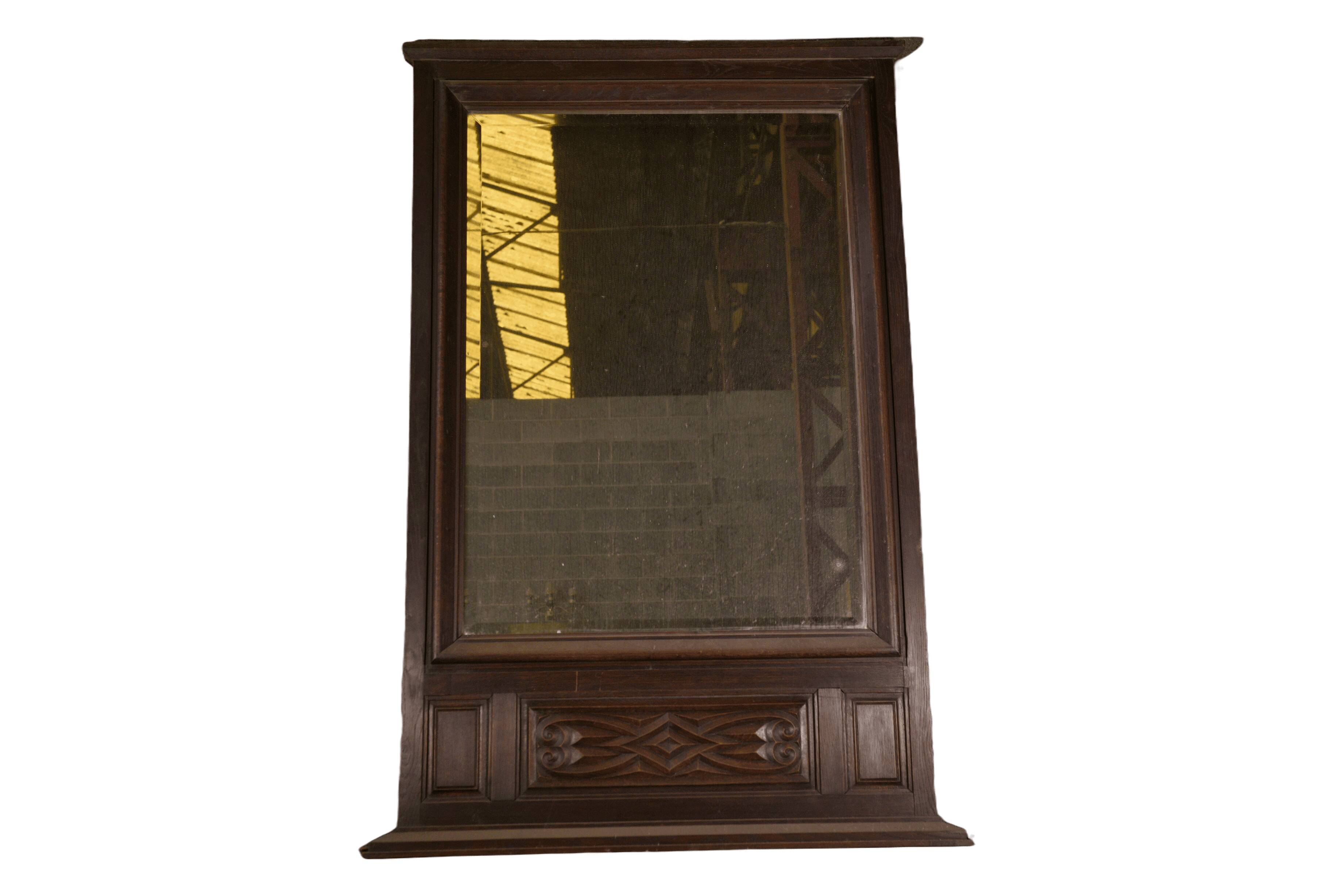 Large mirror in solid oak and beveled glass by André Le Picard 1950