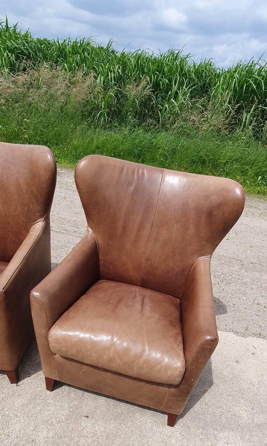 Pair leather wingback armchairs Machalke