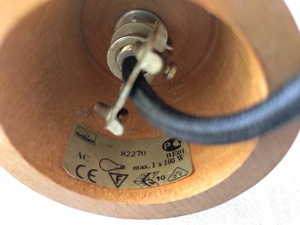 Suspension cylindrique en opaline zébré verre et teck vernis
