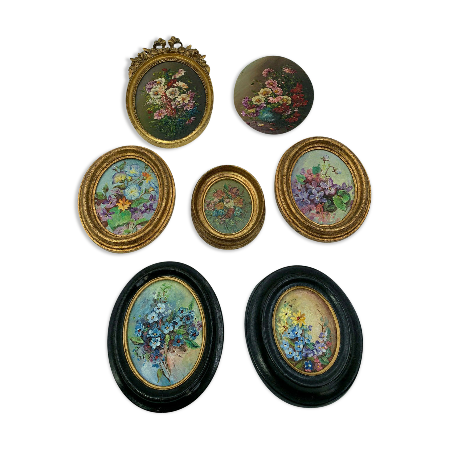 Lot miniature paintings floral decoration 1920
