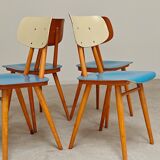 Set of 4 wooden chairs TON Bystrice Thonet blue