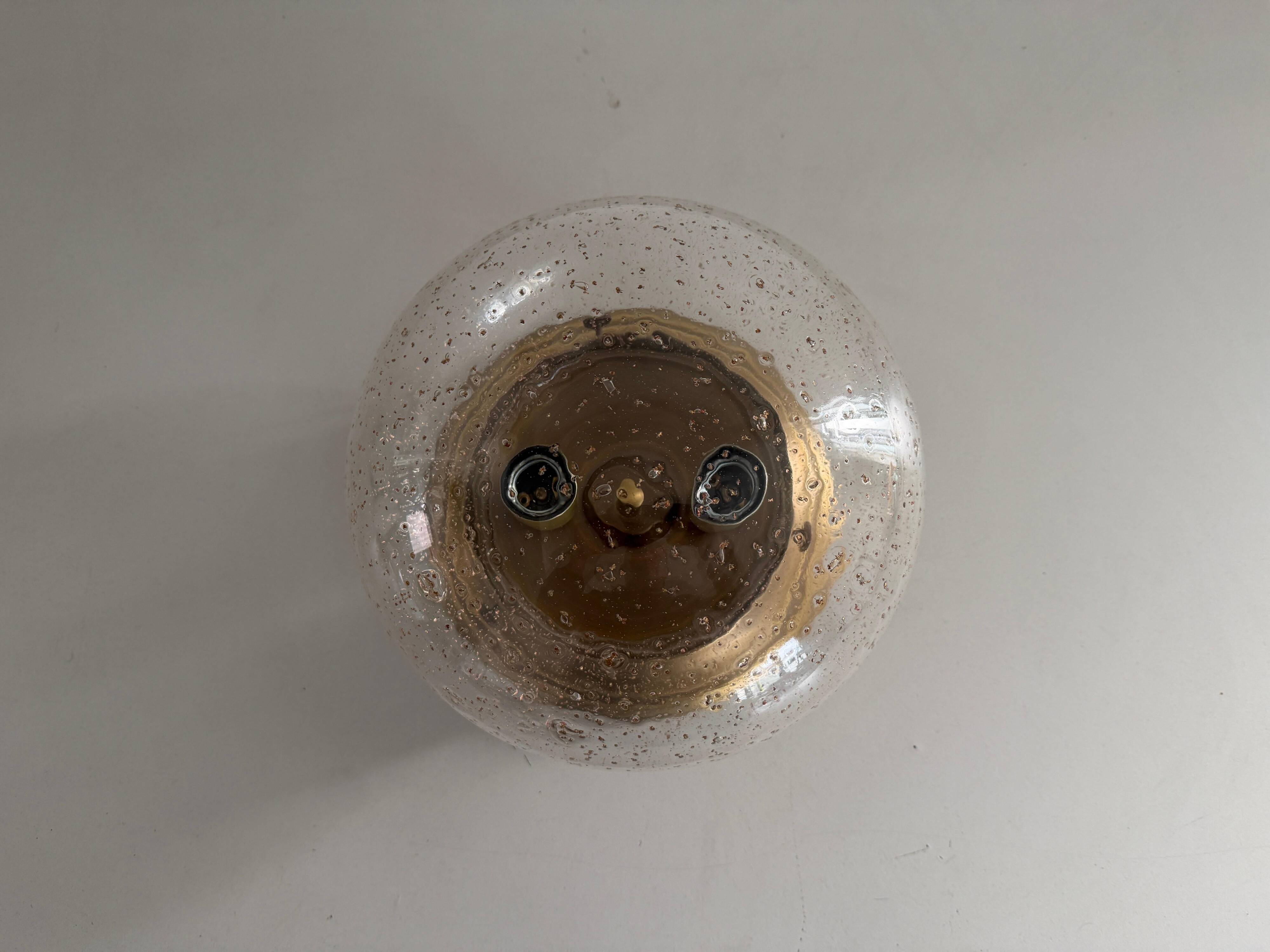 Flush glass shade with bubble pattern and brass base by Hillebrand, 1960s, Germany.
