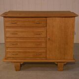 Commode en chêne 4 tiroirs 1 porte 1960's