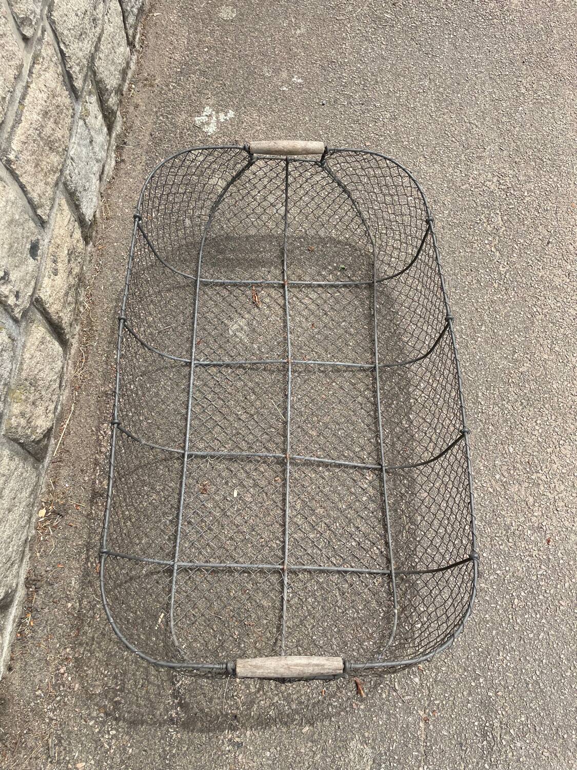 Large vintage metal mesh harvest basket