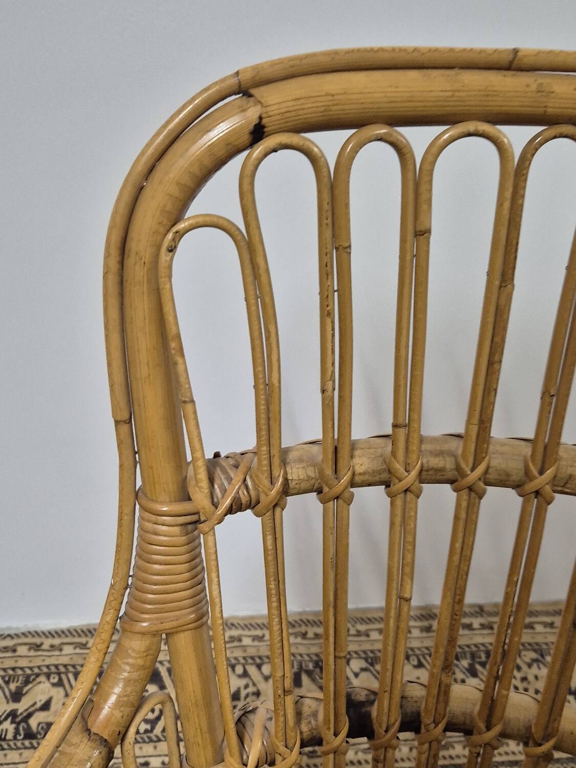 Fauteuil en Rotin Bambou vintage 1950s design -H85cm