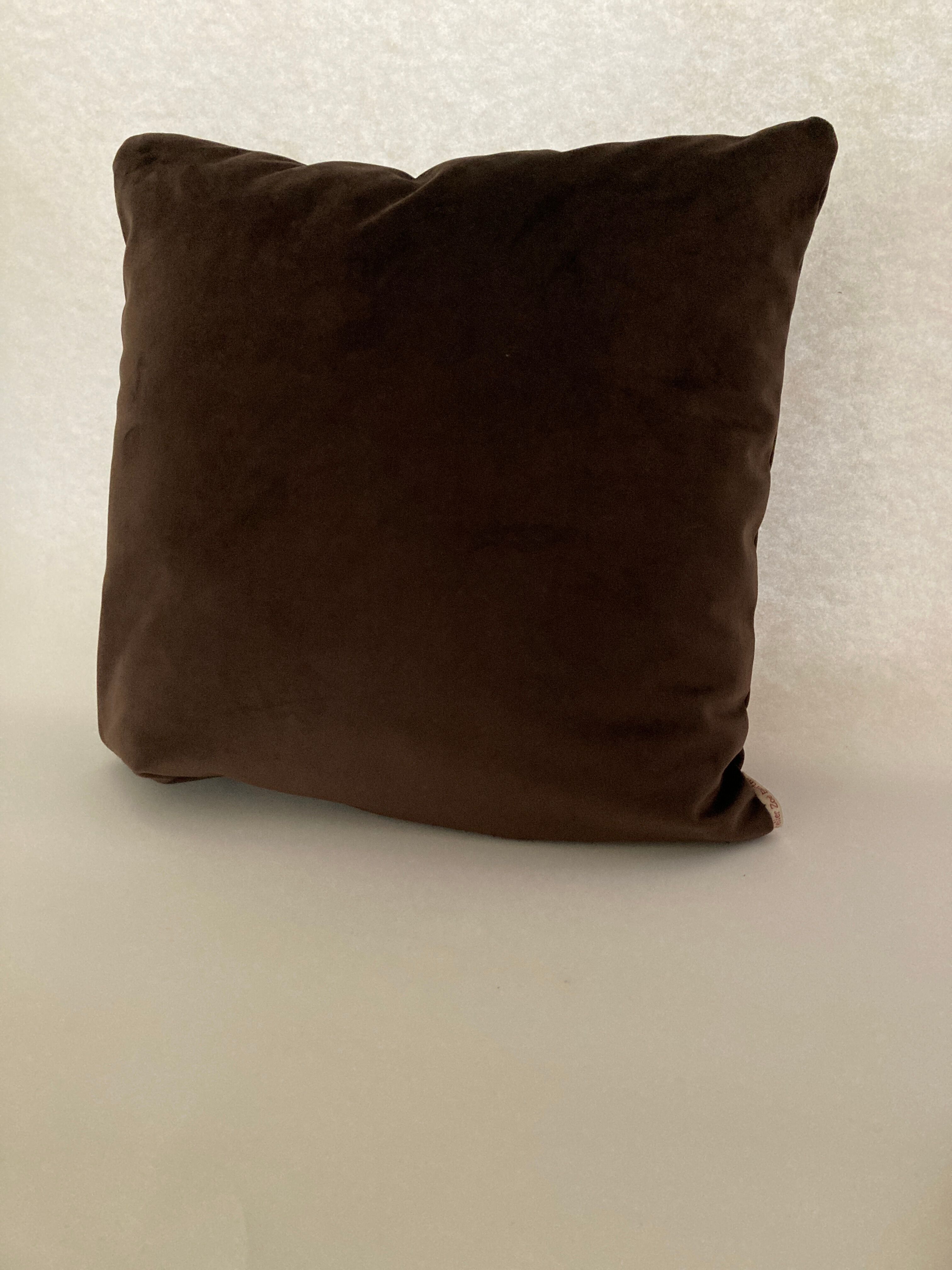 Chocolate brown velvet cushion