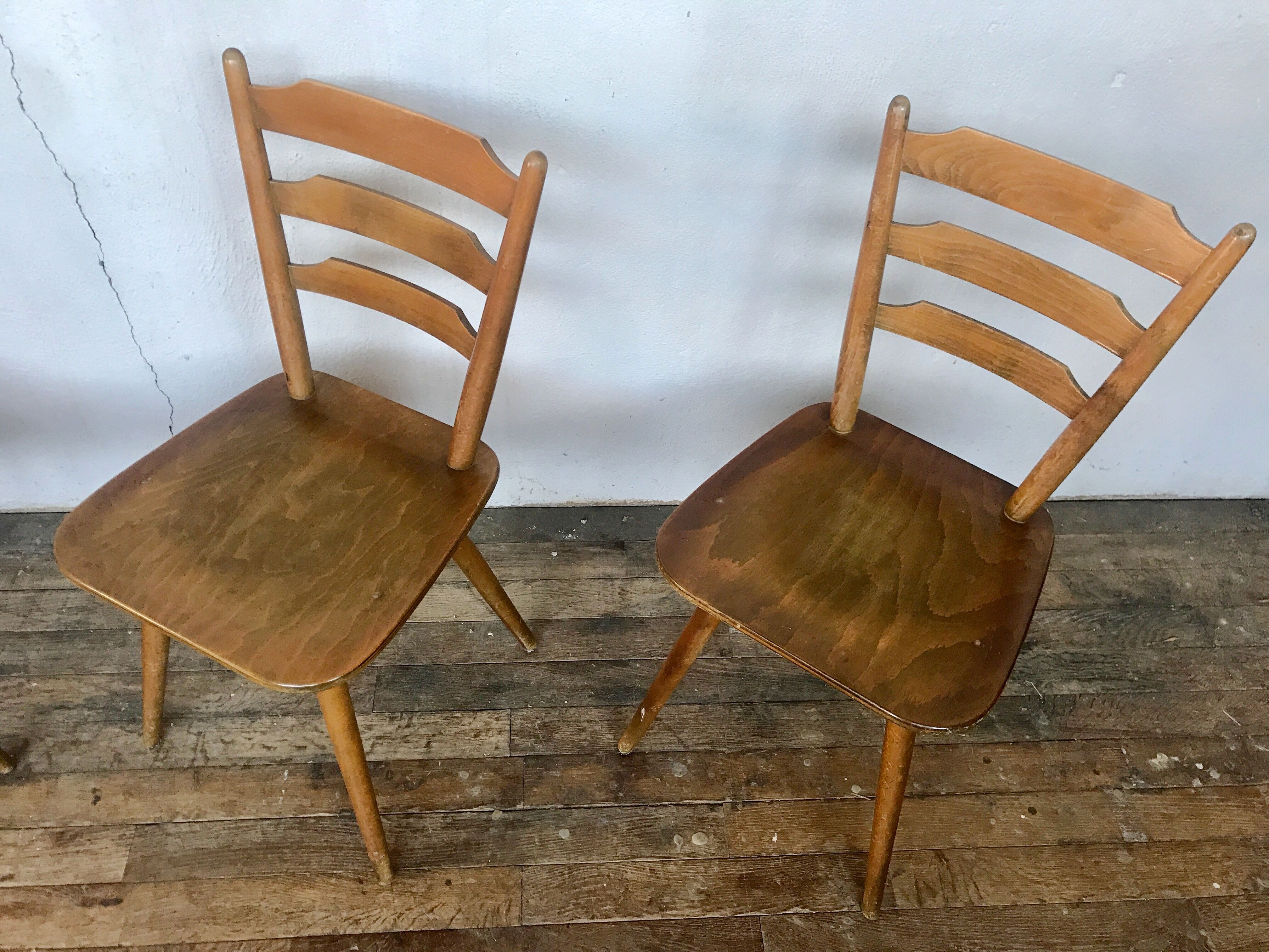 Series of 4 Scandinavian chairs or vintage wooden bistro