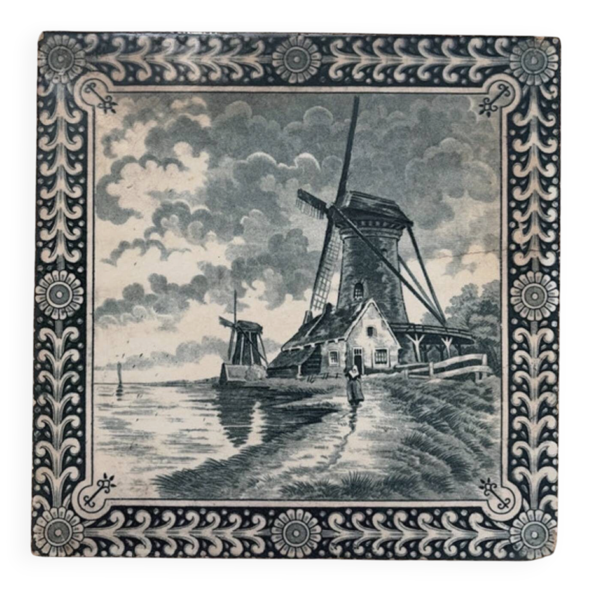 Gien ceramic vintage tile windmill Dutch