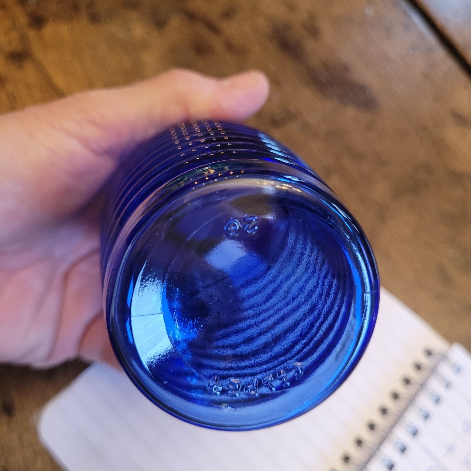 4 cobalt blue glasses – industrial moulded glass – 1970s