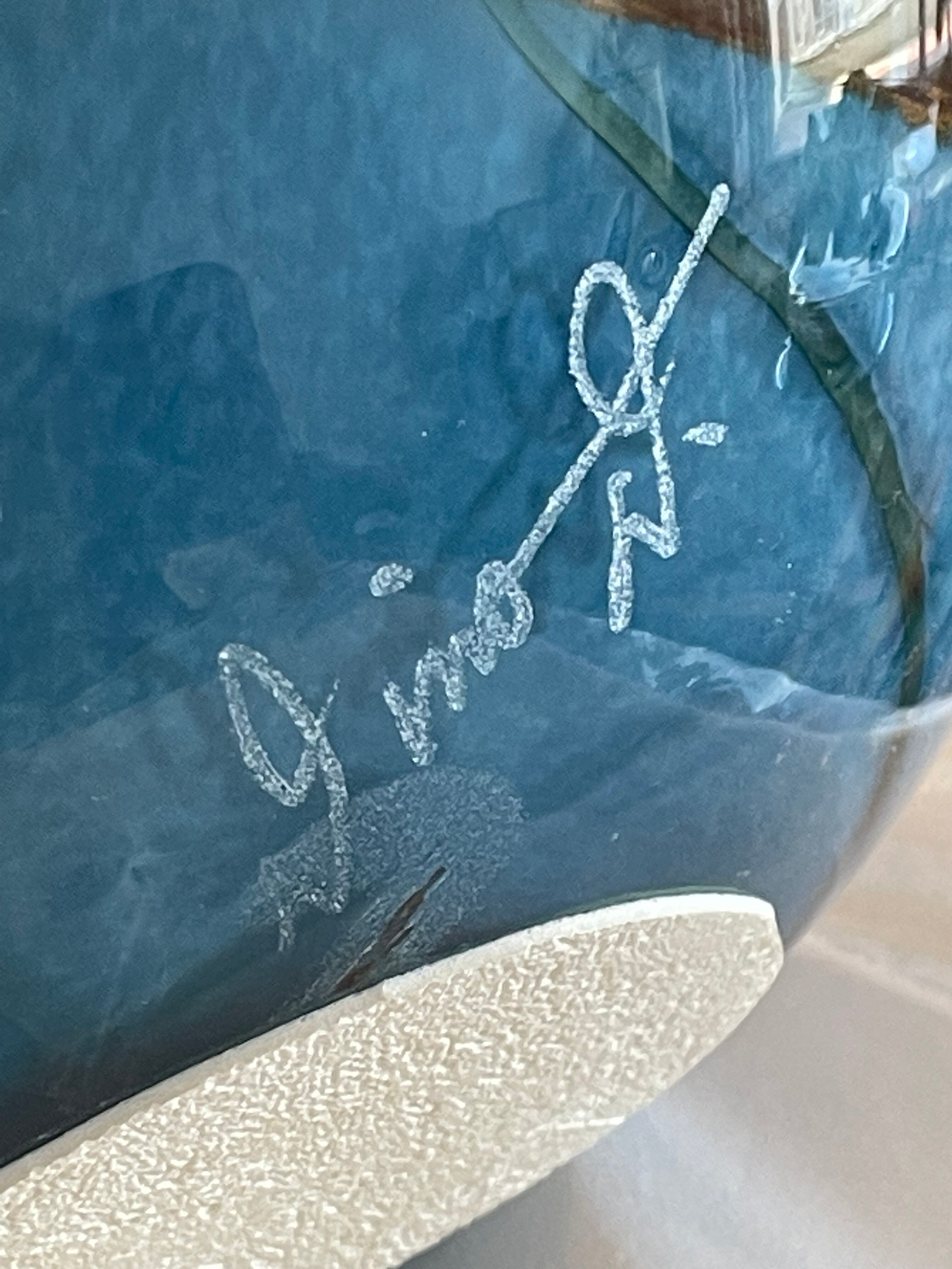 Ball sphere blue art glassware marble style murano de gino vase