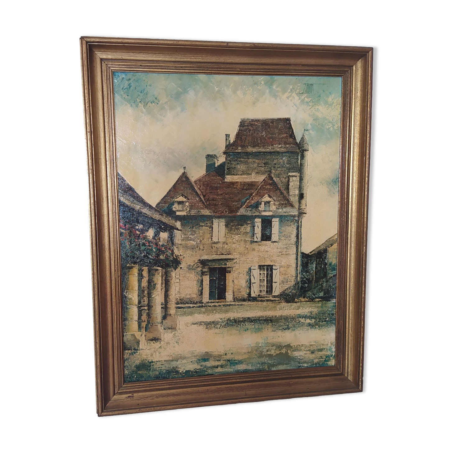 Oil on canvas stephane bulan village of domme dordogne 1979