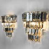 Pair of kinkeldey wall lamps, 4 levels, cut crystals germany, 1970