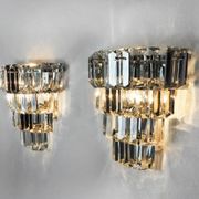 Pair of kinkeldey wall lamps, 4 levels, cut crystals germany, 1970