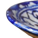 Petit plat marocain vintage en céramique à motif émaillé bleu