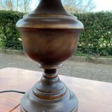 Vintage wooden bedside or table lamp with sky blue lampshade