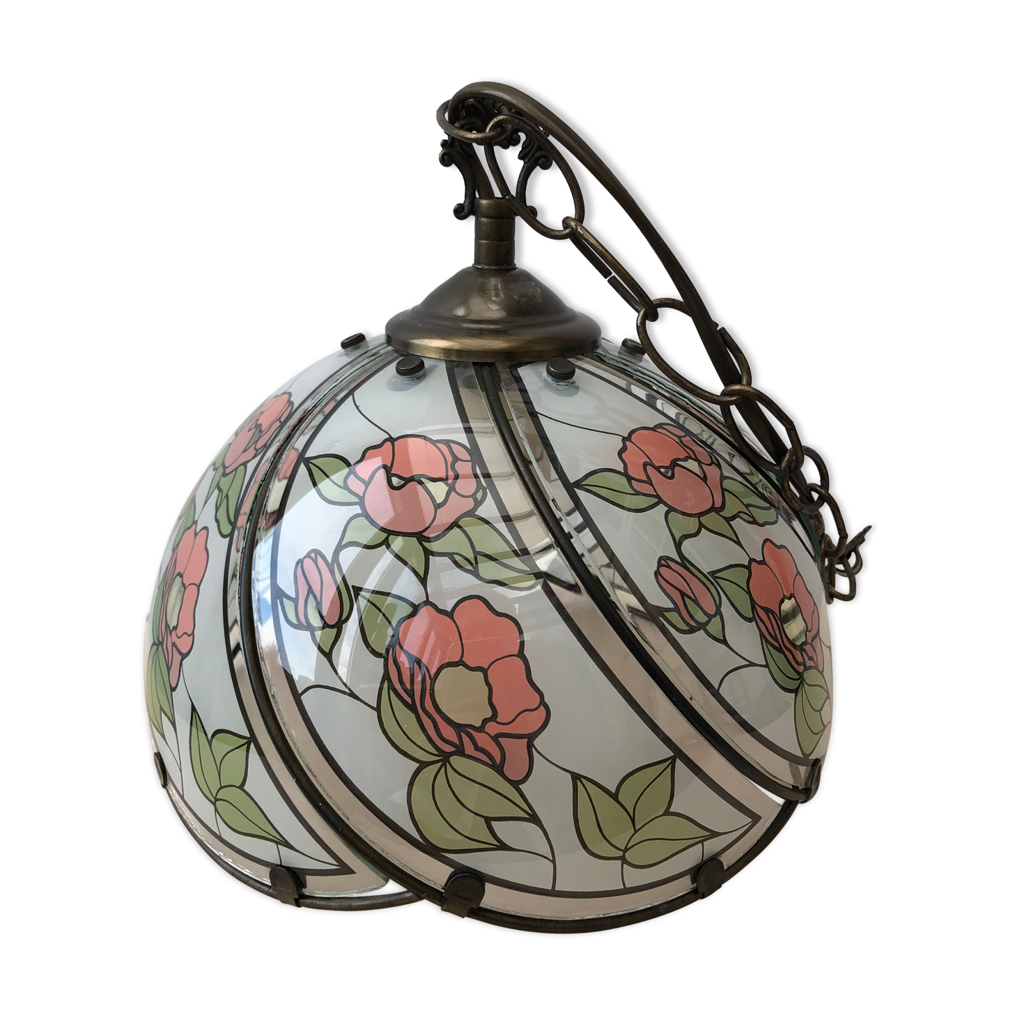 Glass pendant lamp, floral pattern