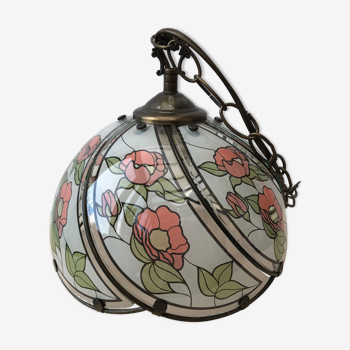 Glass pendant lamp, floral pattern