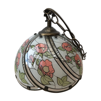 Glass pendant lamp, floral pattern