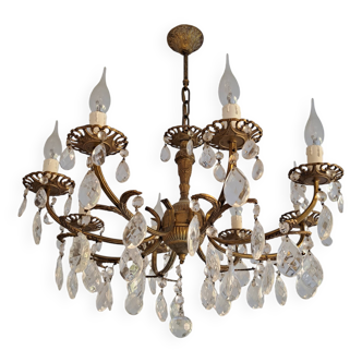 Antique 8-branch chandelier with crystal tassels