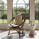 Fauteuil corbeille vintage en rotin à dossier soleil – Style Riviera, année