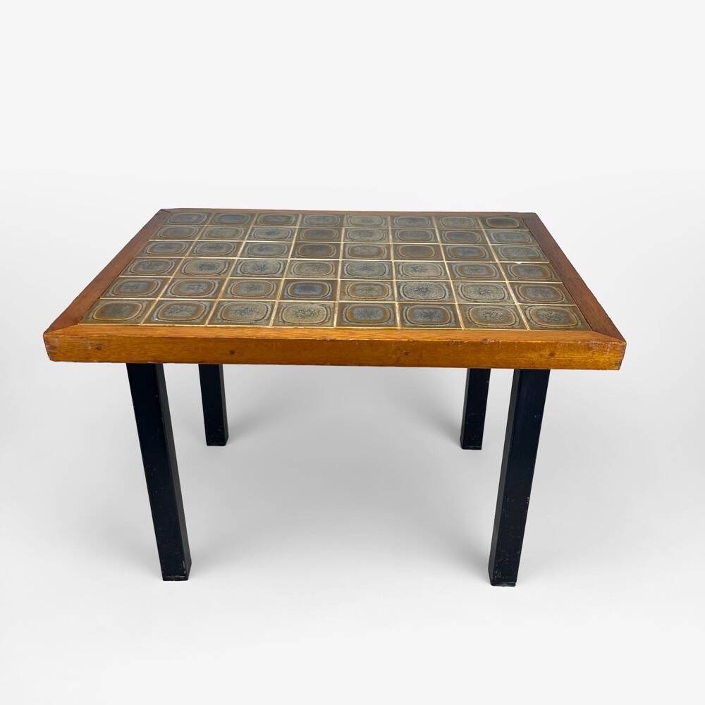 Side table in wood, ceramic and metal from the 70s