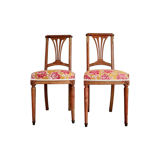 Duo of antique wooden chairs seated redone