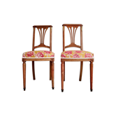 Duo of antique wooden chairs seated redone