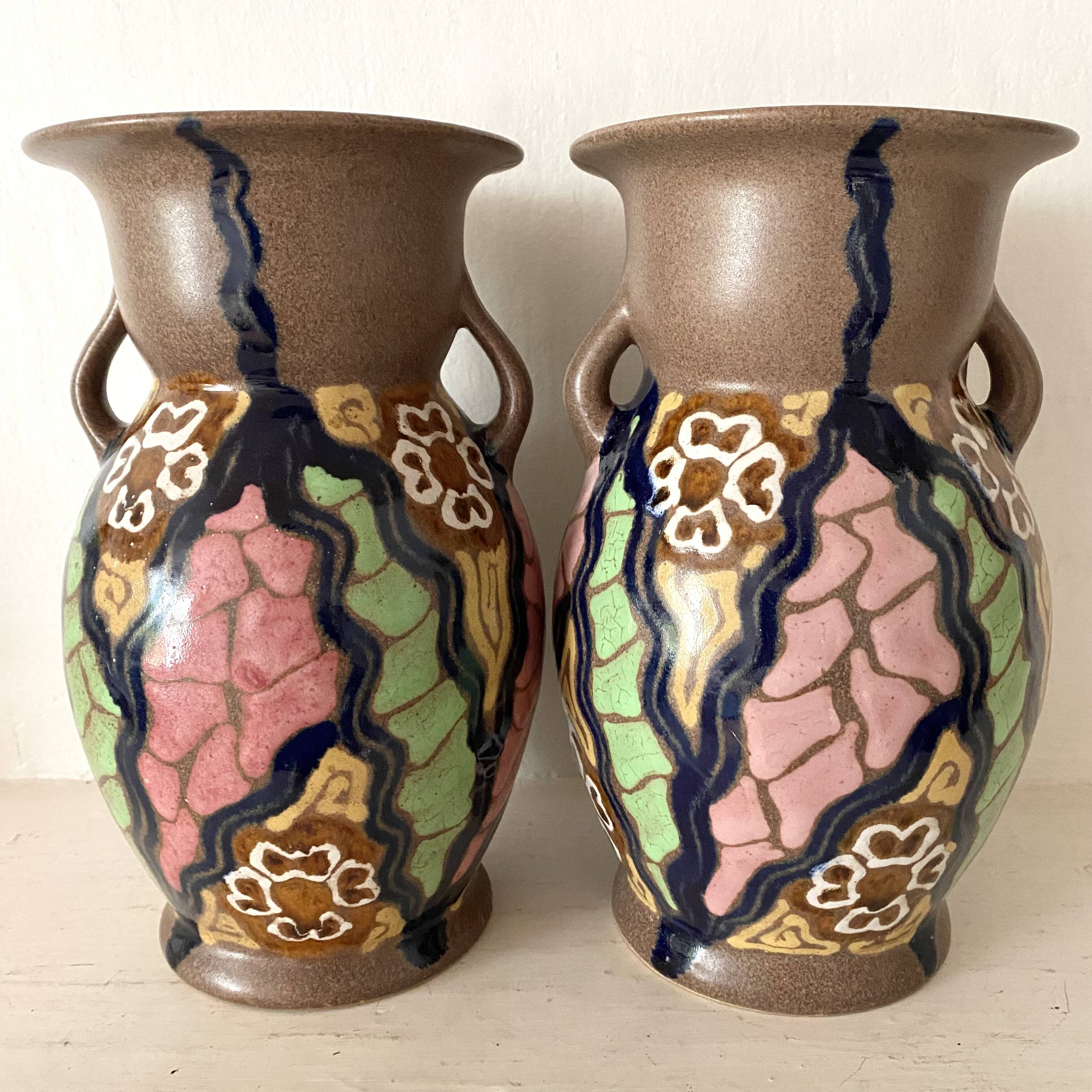 Pair of Carl Gebauer Germany vases, ceramic, 1930s