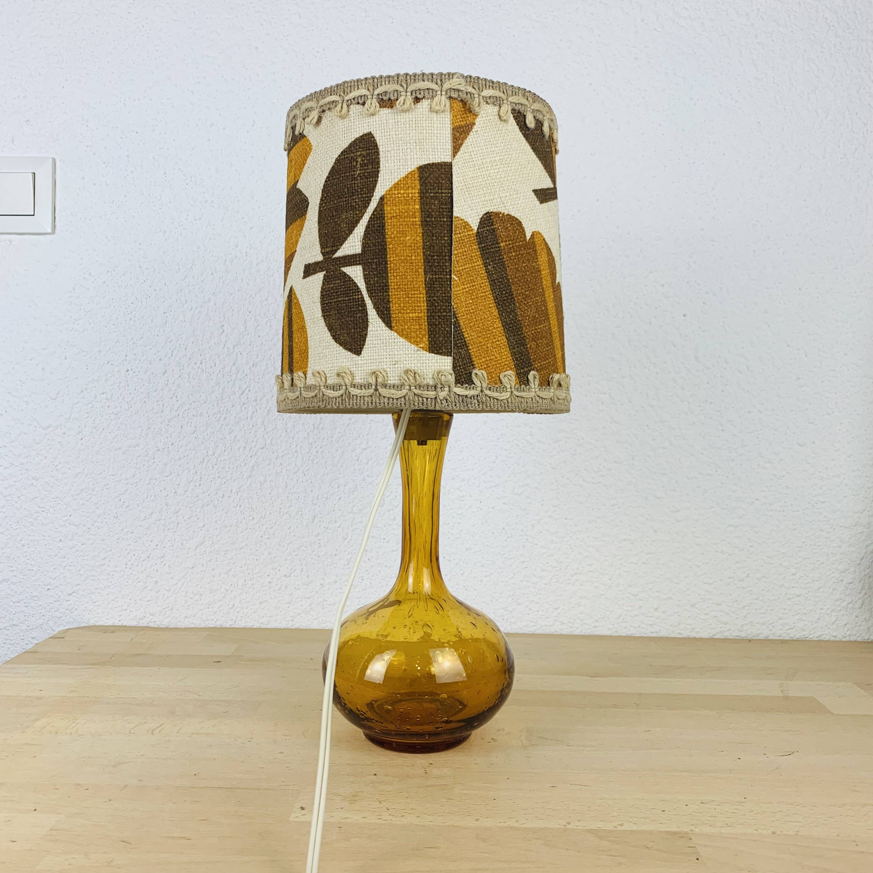 Amber bubble glass bottle lamp from the 70s