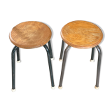 Pair of metal and wood workshop stools
