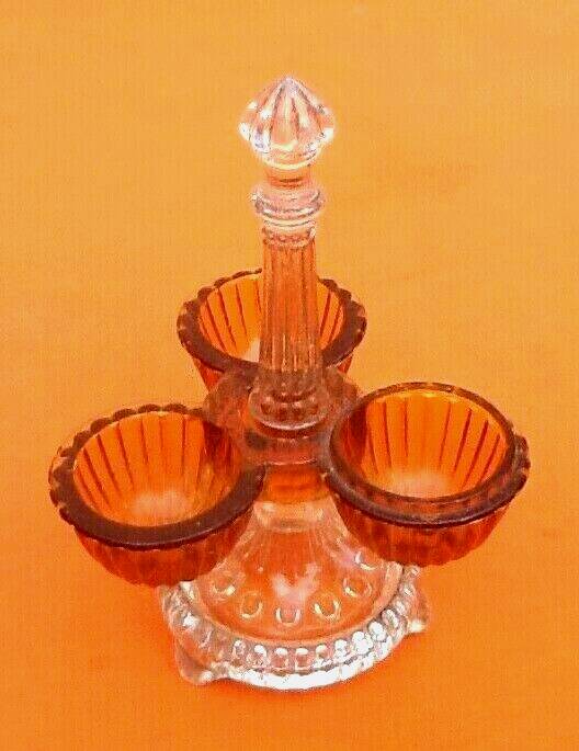 1930s Condiment Dispenser Clear and Amber Molded Glass