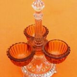 1930s Condiment Turnstile Holder Clear and Amber Molded Glass