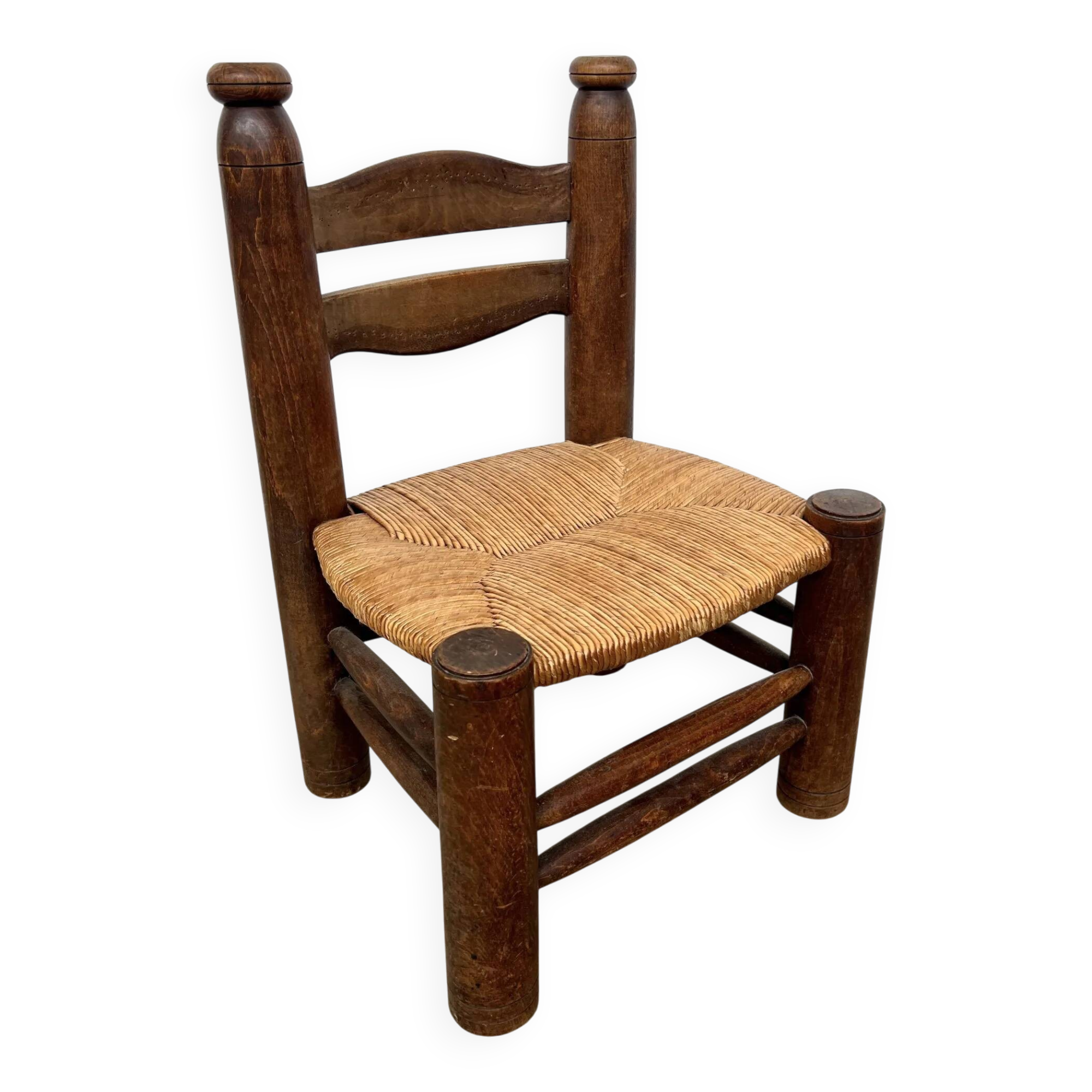 Dudouyt style straw-seated fireplace chair