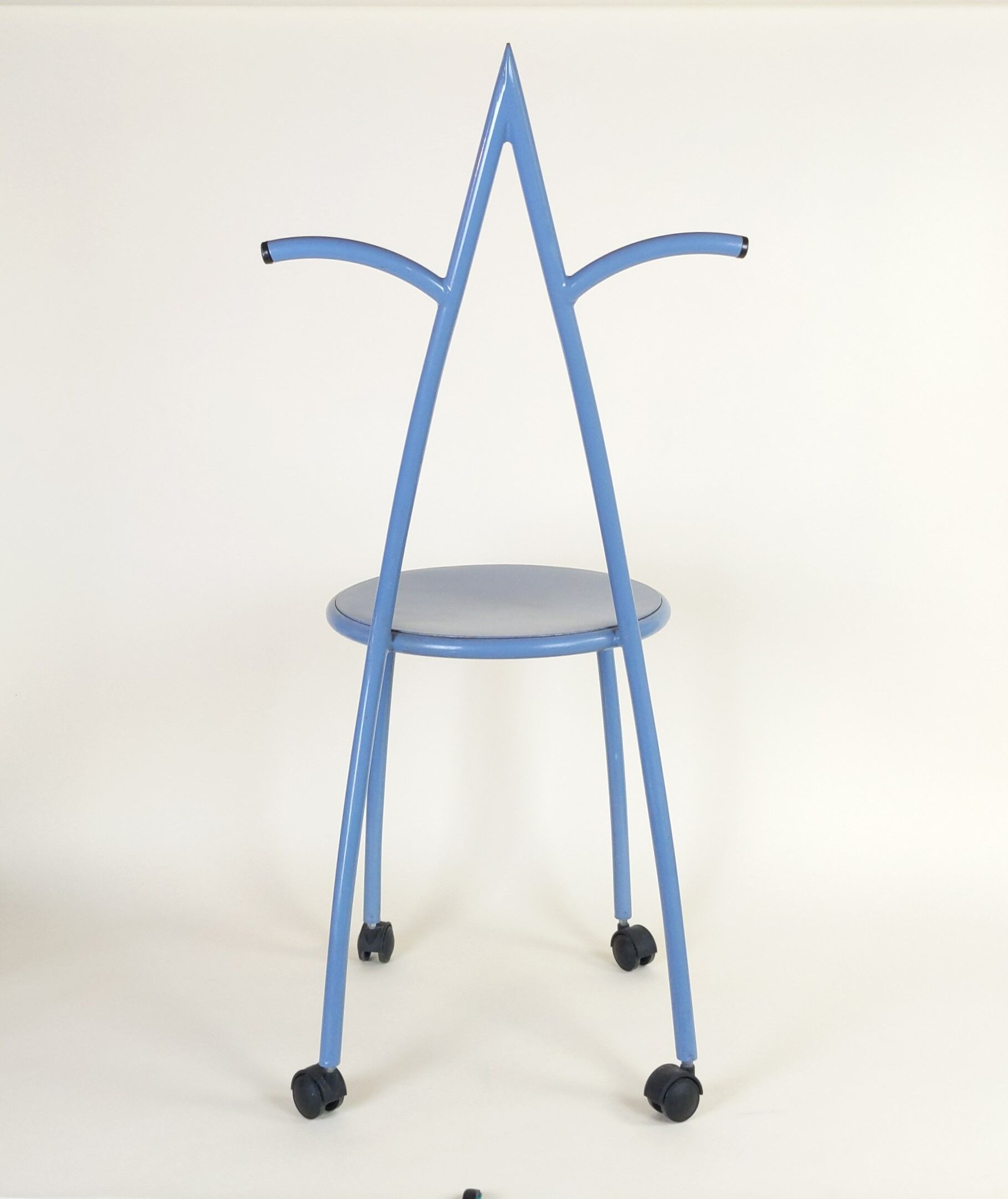 Postmodern memphis style blue enamel pointed chair